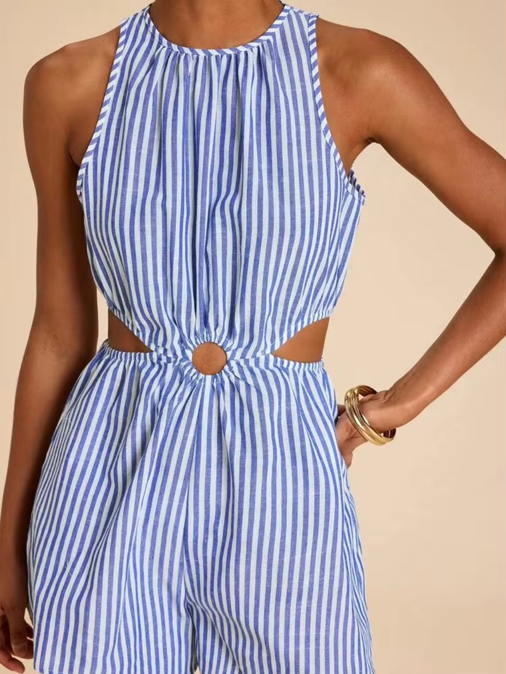 Striped Blue Cutout Jumpsuit